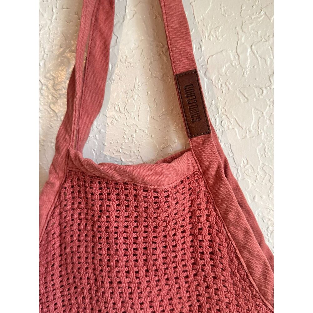 Sand Cloud Net Market Tote Bag Coral Pink Mesh Shopper Zipper Pocket - Picture 4 of 9